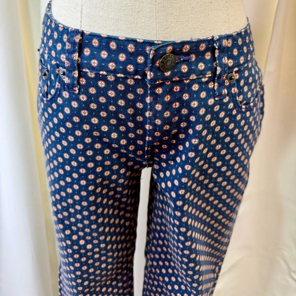 Ralph Lauren Girls Skinny Leg Zip Hem Blue Geometric Dot Print Jeans Size 14